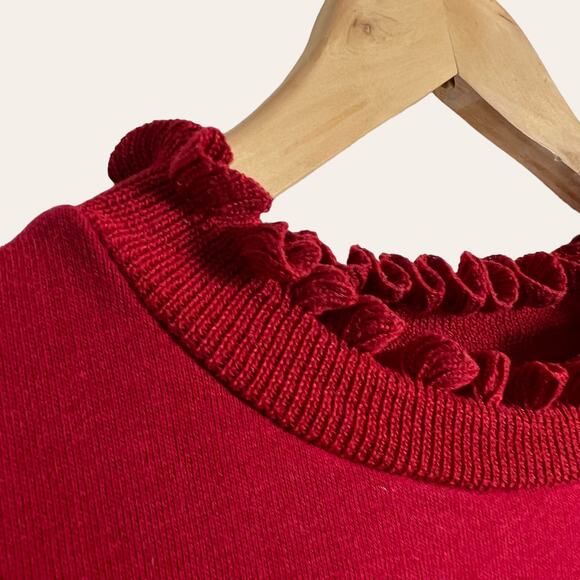 Who What Wear Red Crewneck Mockneck Ruffle Sweater Size L - Picture 3 of 8